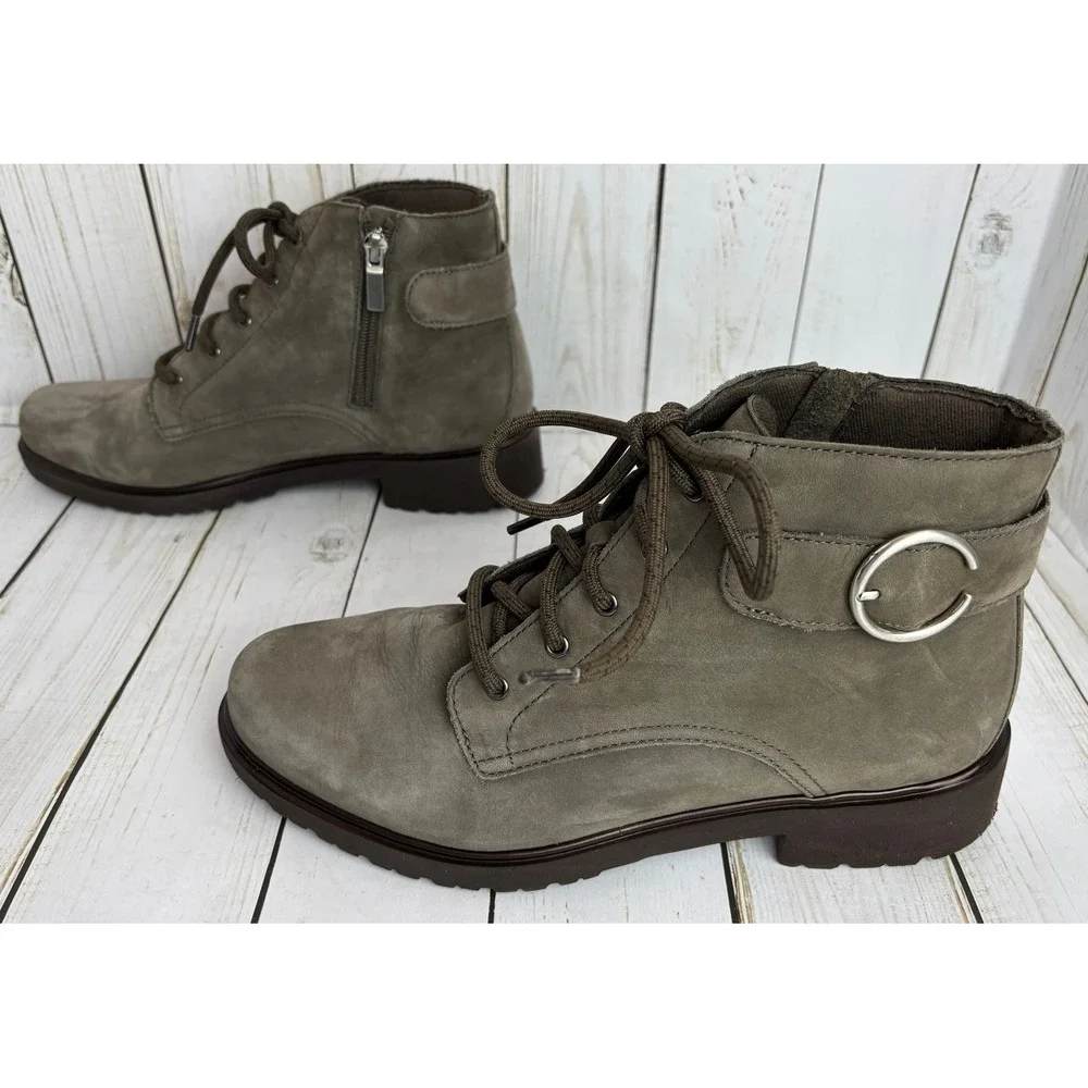 Munro American Bradley II Olive Green Nubuck Lace Up Side Zip Ankle Boot 9M $250